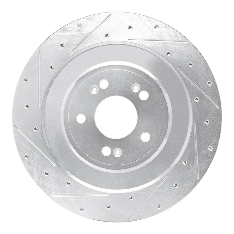 E-Line Drilled & Slotted Silver Brake Rotor, Fits Select Kia/Hyundai/Genesis, Position: Rear Left