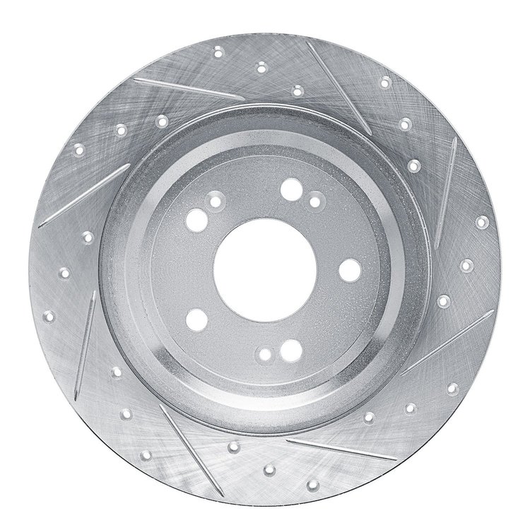 E-Line Drilled & Slotted Silver Brake Rotor, Fits Select Kia/Hyundai/Genesis, Position: Rear Right