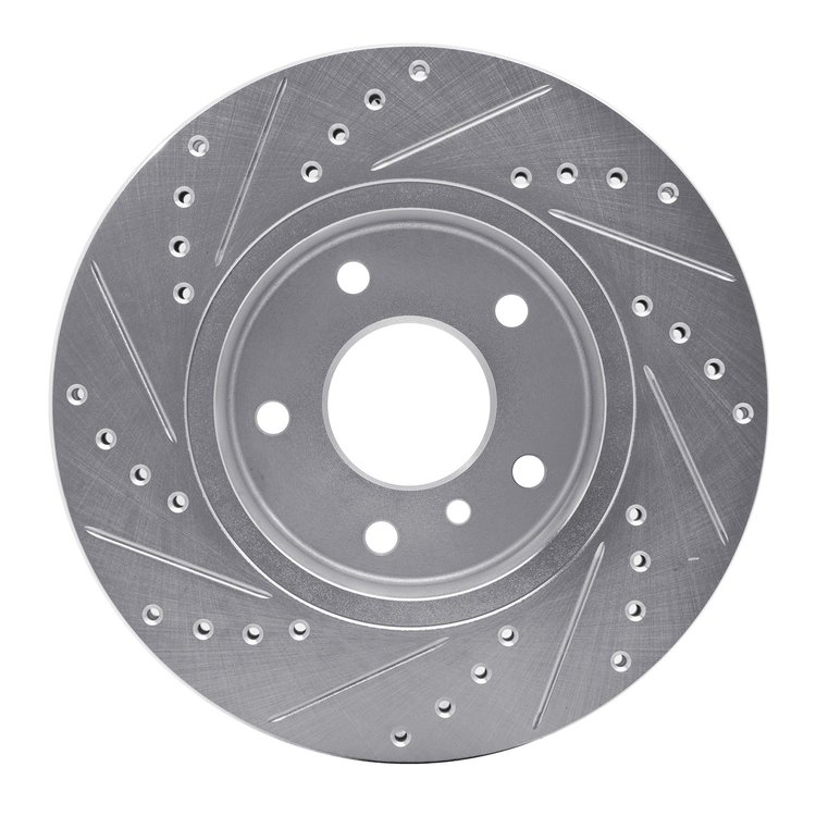E-Line Drilled & Slotted Silver Brake Rotor, 1994-2002 Land Rover, Position: Front Right