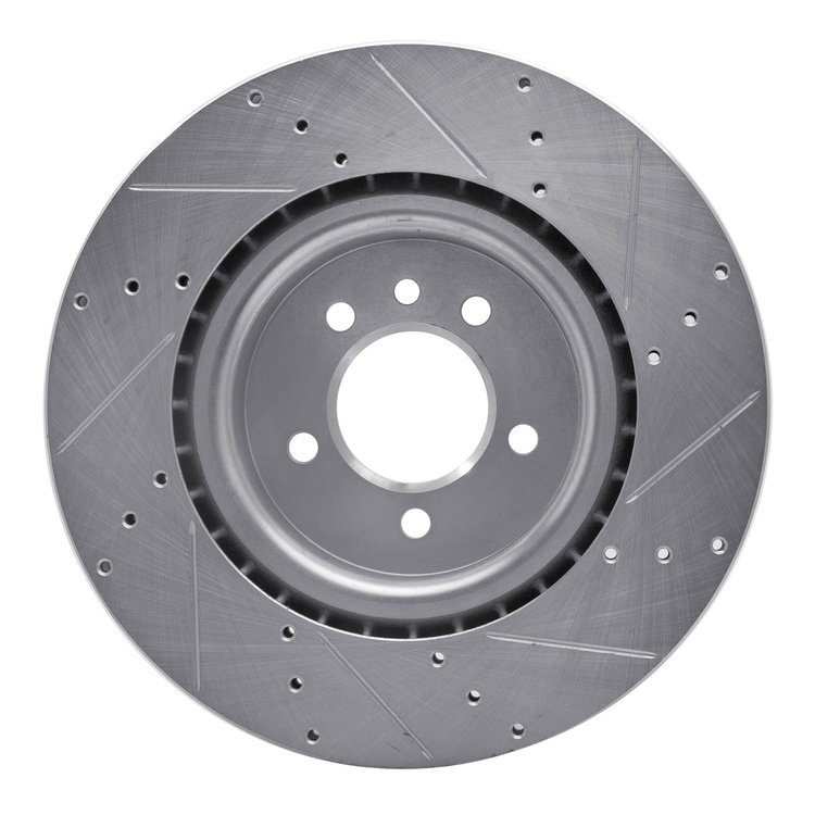 E-Line Drilled & Slotted Silver Brake Rotor, 2006-2017 Land Rover, Position: Front Left