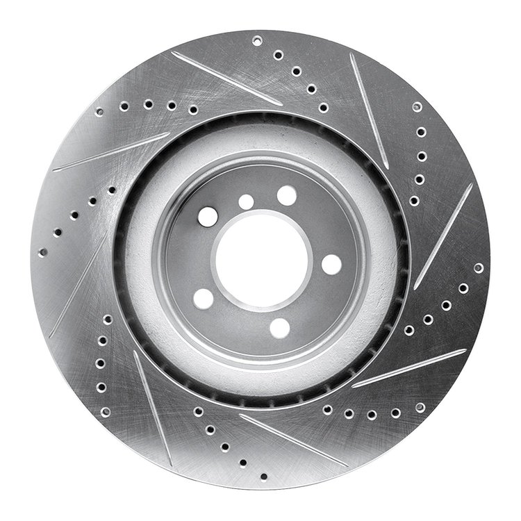 E-Line Drilled & Slotted Silver Brake Rotor, 2006-2012 Land Rover, Position: Front Left