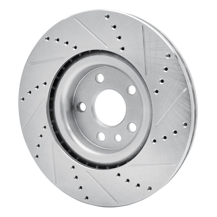 E-Line Drilled & Slotted Silver Brake Rotor, 2015-2019 Fits Multiple Makes/Models, Position: Front Left