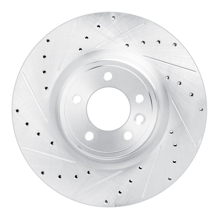 E-Line Drilled & Slotted Silver Brake Rotor, 2018-2021 Land Rover, Position: Front Left
