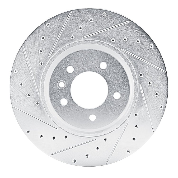 E-Line Drilled & Slotted Silver Brake Rotor, Fits Select Land Rover, Position: Front Left