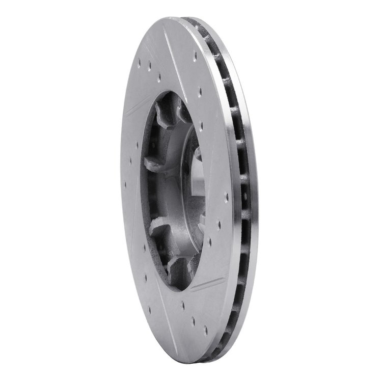 E-Line Drilled & Slotted Silver Brake Rotor, 1985-1994 Subaru, Position: Front Left