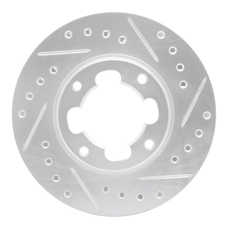 E-Line Drilled & Slotted Silver Brake Rotor, 1987-1994 Subaru, Position: Front Right