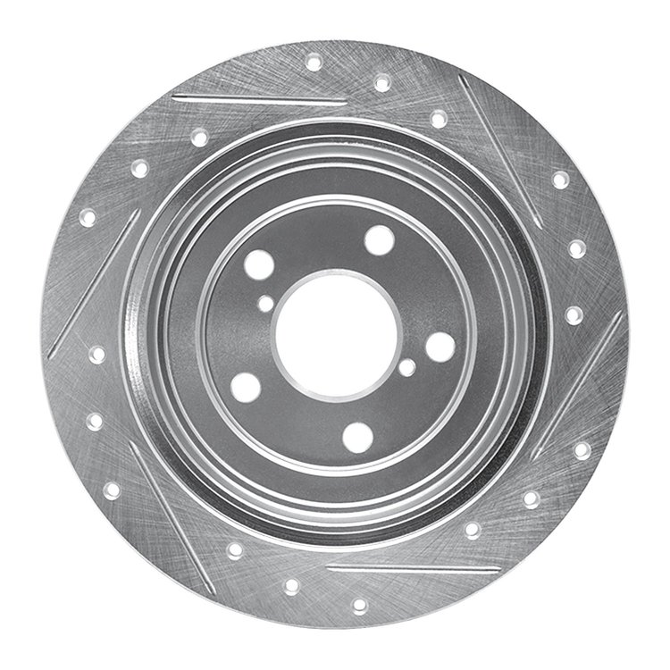 E-Line Drilled & Slotted Silver Brake Rotor, 1990-2008 Fits Multiple Makes/Models, Position: Rear Left
