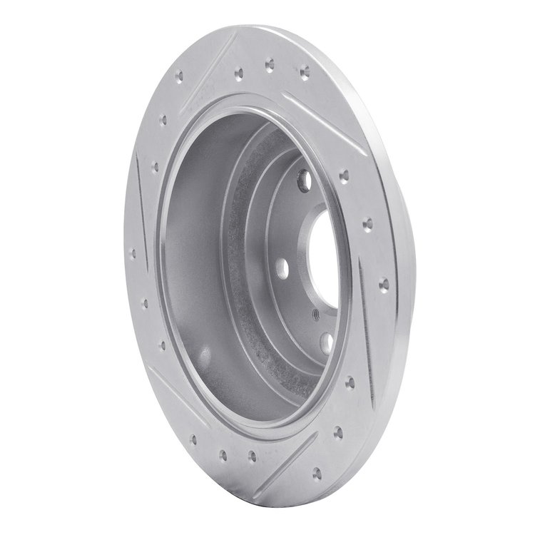E-Line Drilled & Slotted Silver Brake Rotor, 1990-2008 Fits Multiple Makes/Models, Position: Rear Right