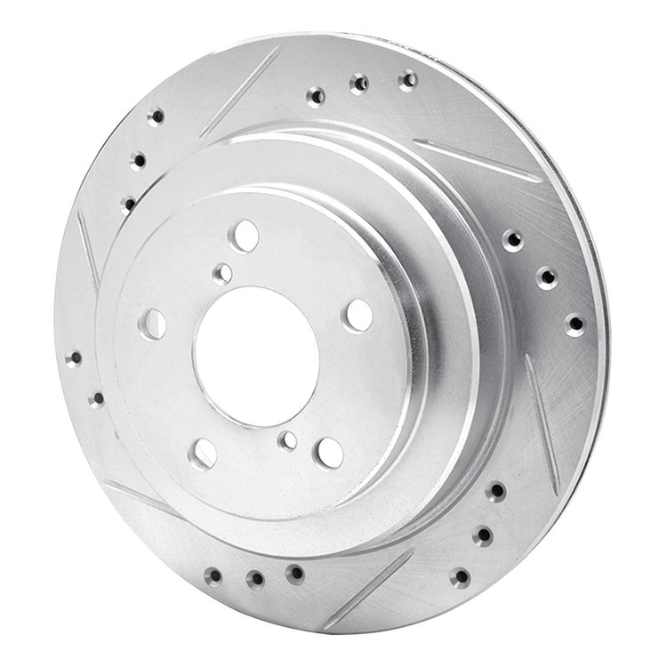 E-Line Drilled & Slotted Silver Brake Rotor, 1990-1994 Subaru, Position: Rear Left