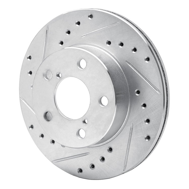 E-Line Drilled & Slotted Silver Brake Rotor, 1993-1996 Subaru, Position: Front Left