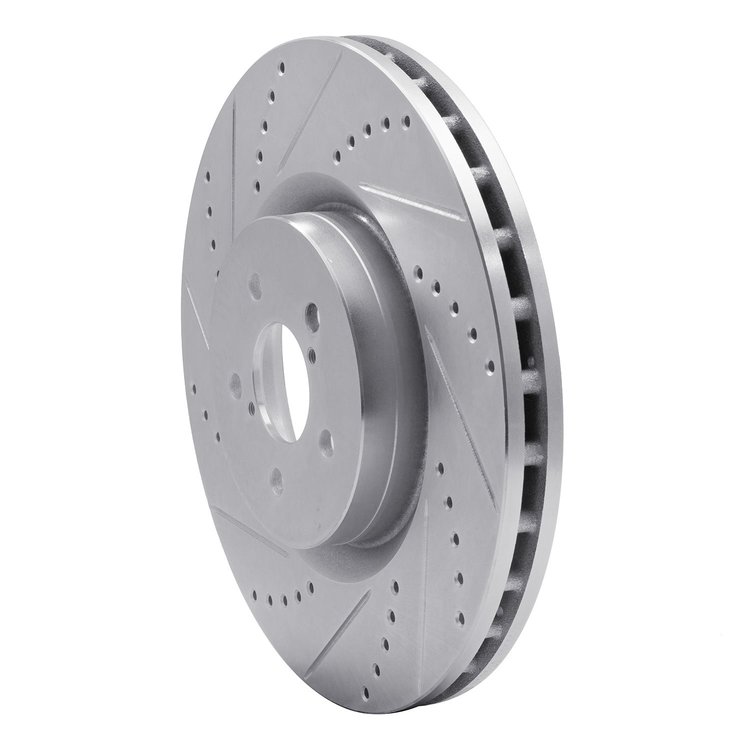 E-Line Drilled & Slotted Silver Brake Rotor, 2003-2020 Fits Multiple Makes/Models, Position: Front Left