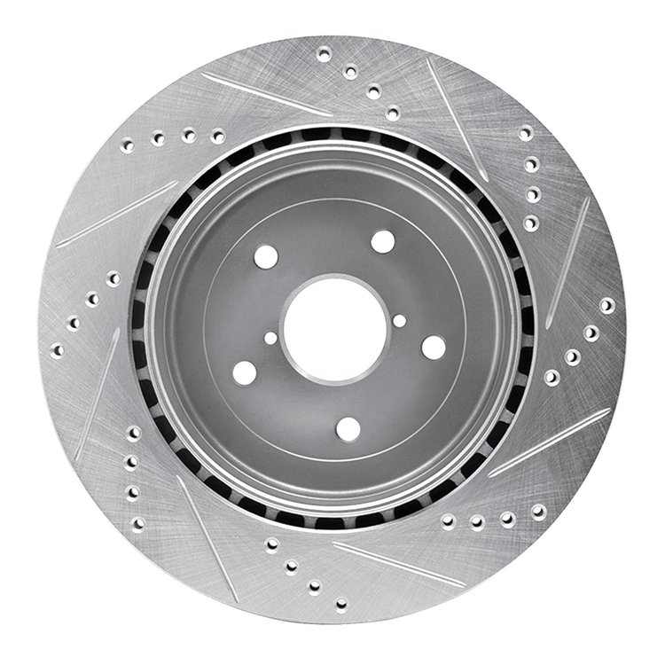 E-Line Drilled & Slotted Silver Brake Rotor, 2005-2007 Subaru, Position: Rear Left