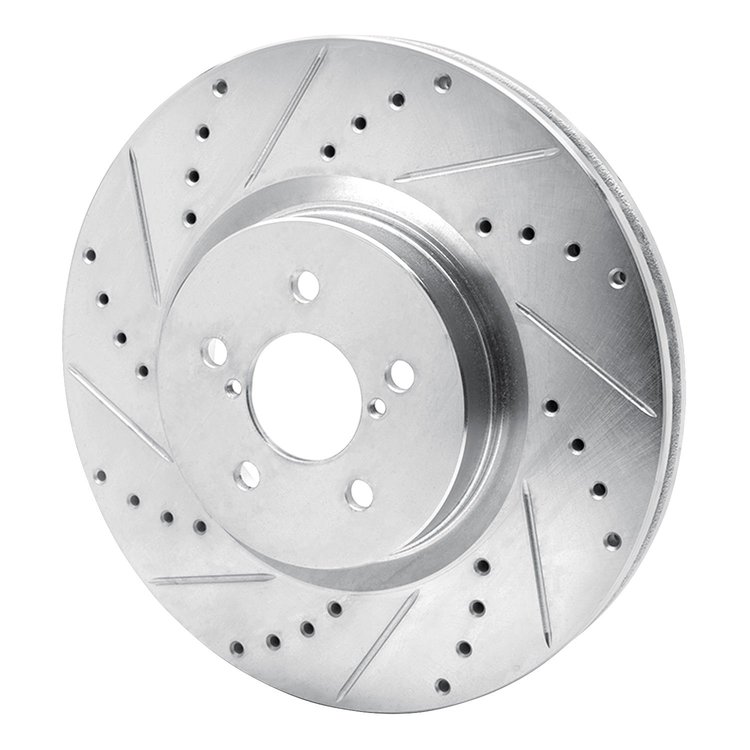 E-Line Drilled & Slotted Silver Brake Rotor, 2005-2018 Subaru, Position: Front Left