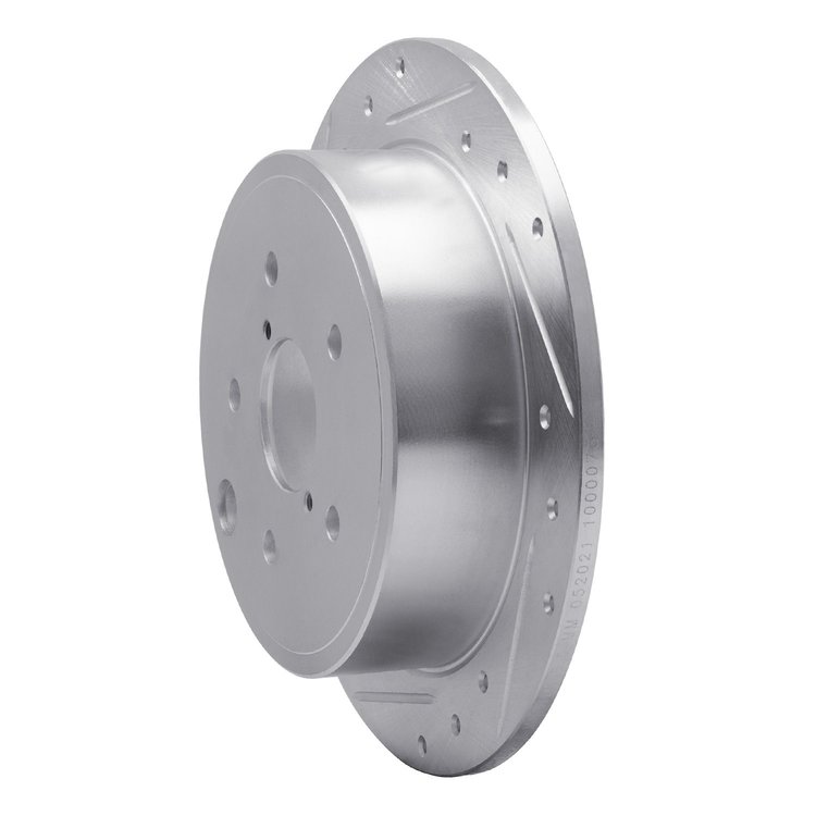 E-Line Drilled & Slotted Silver Brake Rotor, 2015-2021 Subaru, Position: Rear Left