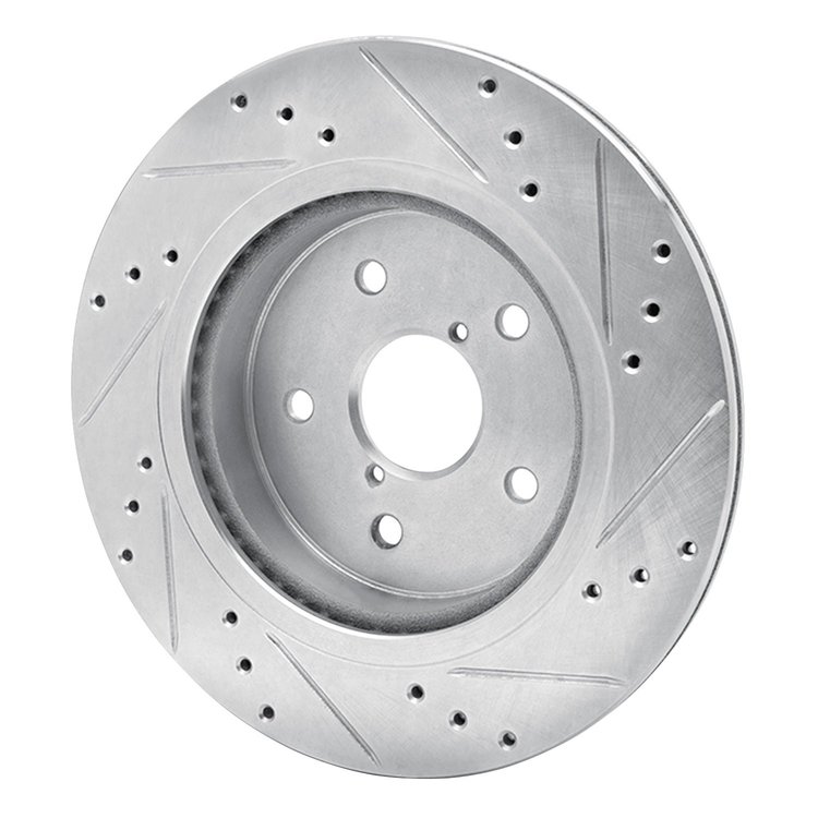 E-Line Drilled & Slotted Silver Brake Rotor, Fits Select Subaru, Position: Rear Left