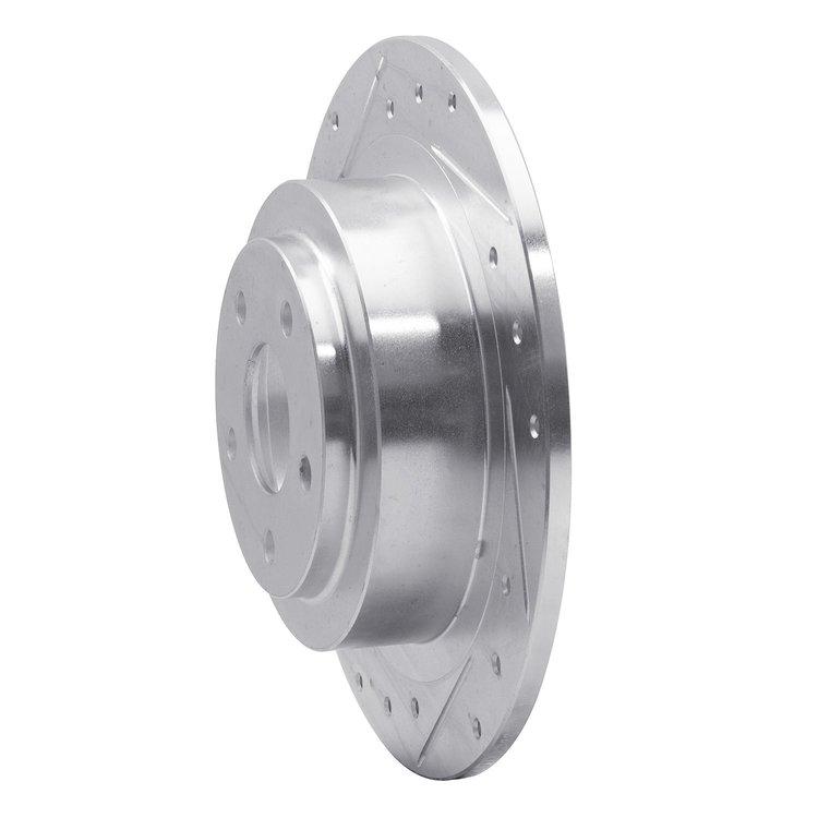 E-Line Drilled & Slotted Silver Brake Rotor, 2000-2006 Subaru, Position: Rear Left