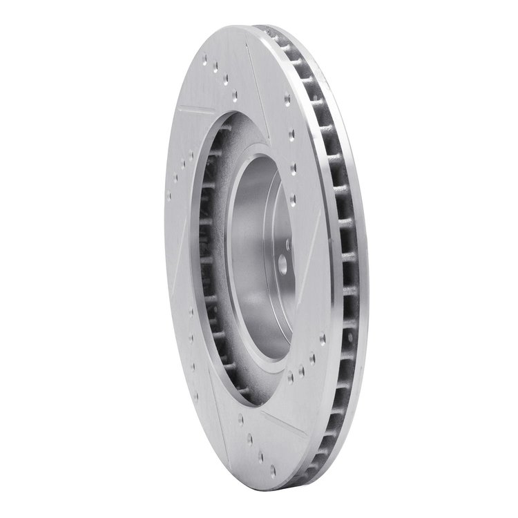 E-Line Drilled & Slotted Silver Brake Rotor, 2001-2008 Fits Multiple Makes/Models, Position: Front Left