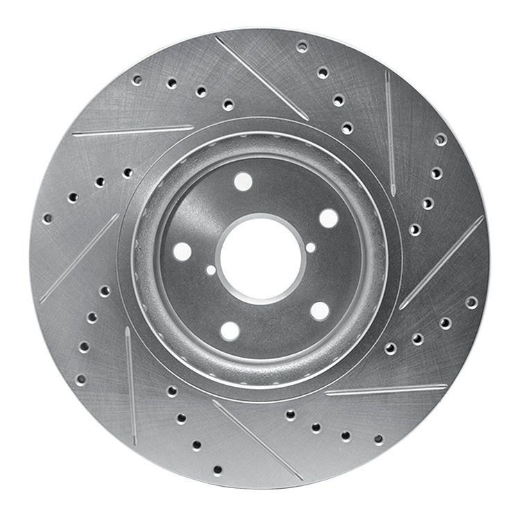 E-Line Drilled & Slotted Silver Brake Rotor, 2006-2021 Subaru, Position: Front Left