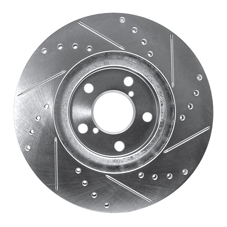 E-Line Drilled & Slotted Silver Brake Rotor, Fits Select Subaru, Position: Front Left