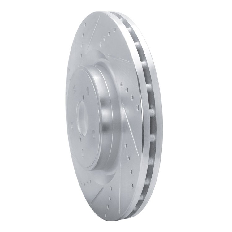 E-Line Drilled & Slotted Silver Brake Rotor, 2018-2021 Subaru, Position: Front Left