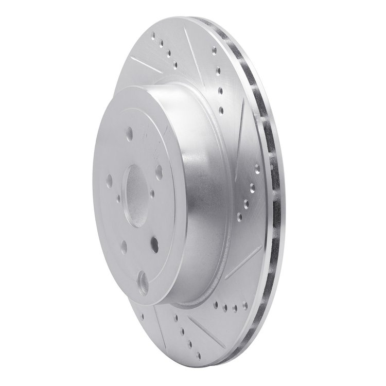 E-Line Drilled & Slotted Silver Brake Rotor, 2018-2021 Subaru, Position: Rear Right