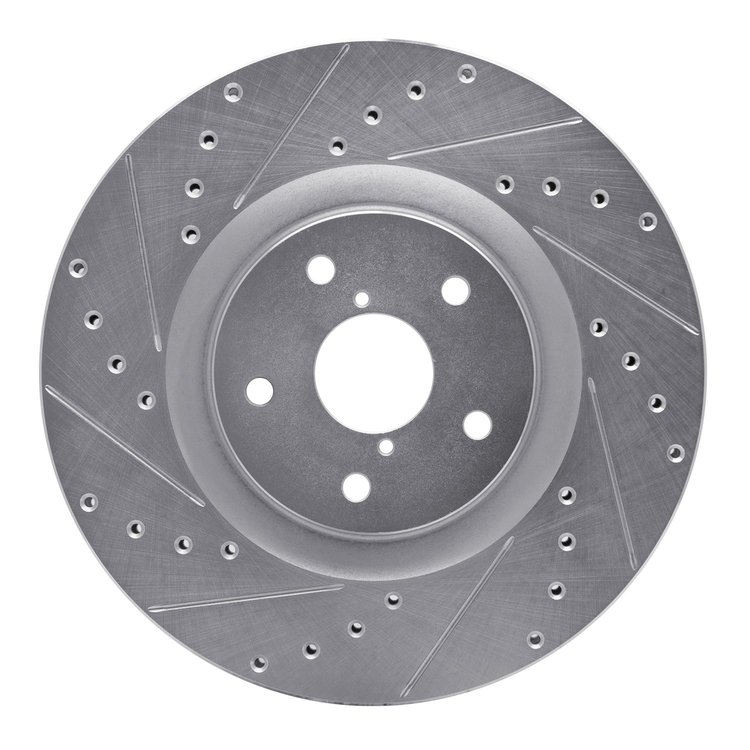 E-Line Drilled & Slotted Silver Brake Rotor, Fits Select Subaru, Position: Front Left