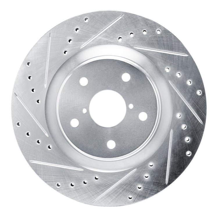 E-Line Drilled & Slotted Silver Brake Rotor, Fits Select Subaru, Position: Front Left