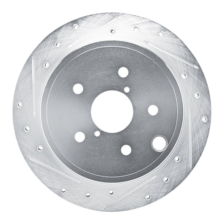 E-Line Drilled & Slotted Silver Brake Rotor, Fits Select Subaru, Position: Rear Left
