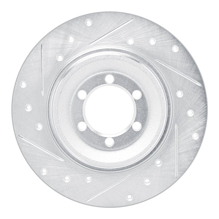 E-Line Drilled & Slotted Silver Brake Rotor, 1975-1979 Alfa Romeo, Position: Rear Left