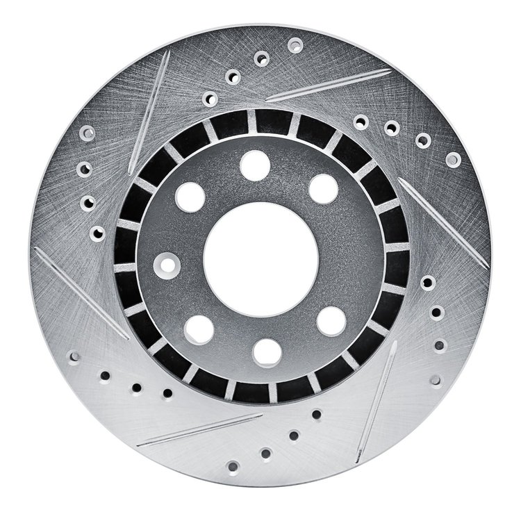 E-Line Drilled & Slotted Silver Brake Rotor, 1988-2002 GM, Position: Front Left