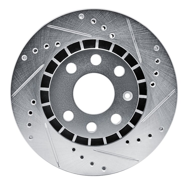 E-Line Drilled & Slotted Silver Brake Rotor, 1988-2002 GM, Position: Front Right