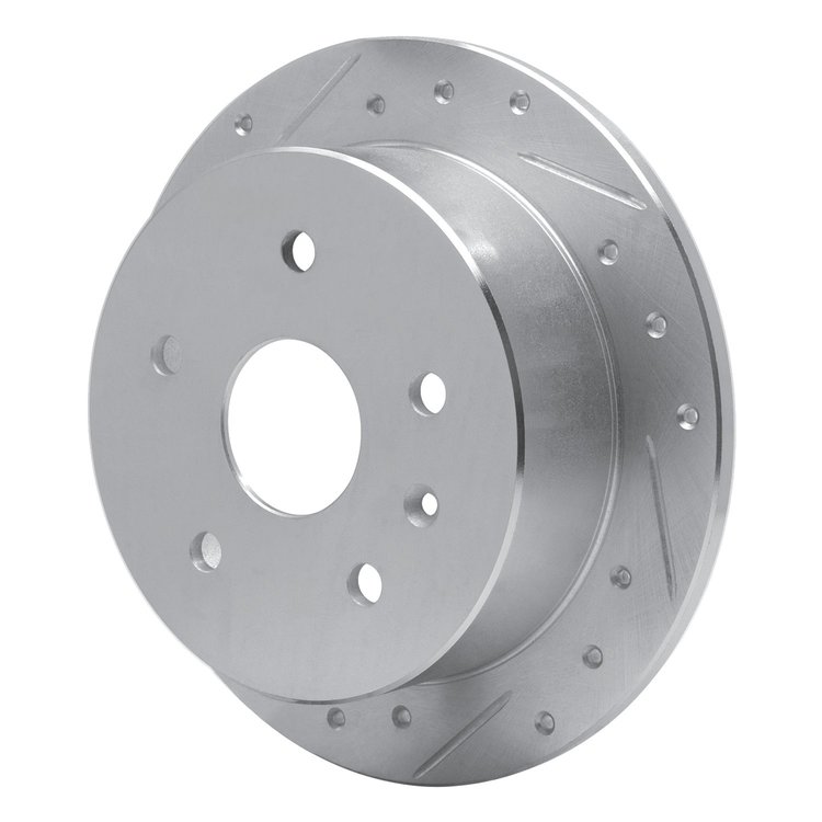 E-Line Drilled & Slotted Silver Brake Rotor, 1999-2002 GM, Position: Rear Left