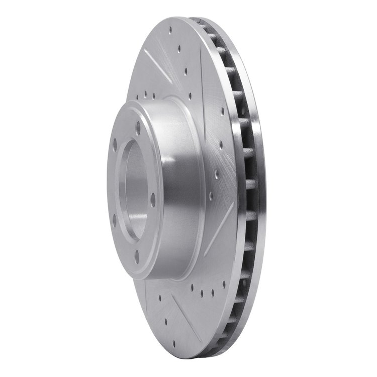 E-Line Drilled & Slotted Silver Brake Rotor, 1971-1997 Jaguar, Position: Front Right