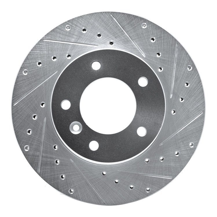 E-Line Drilled & Slotted Silver Brake Rotor, 1986-1989 Jaguar, Position: Front Right