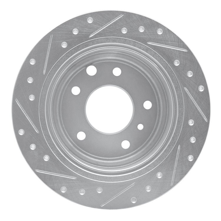 E-Line Drilled & Slotted Silver Brake Rotor, 1990-1995 Jaguar, Position: Rear Right
