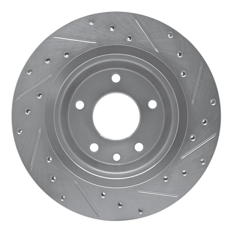 E-Line Drilled & Slotted Silver Brake Rotor, 1995-2006 Jaguar, Position: Rear Left
