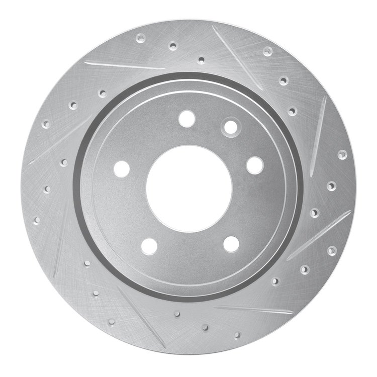E-Line Drilled & Slotted Silver Brake Rotor, 1995-2006 Jaguar, Position: Rear Right