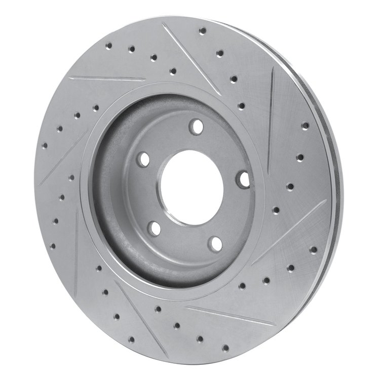 E-Line Drilled & Slotted Silver Brake Rotor, 1998-2006 Jaguar, Position: Front Left