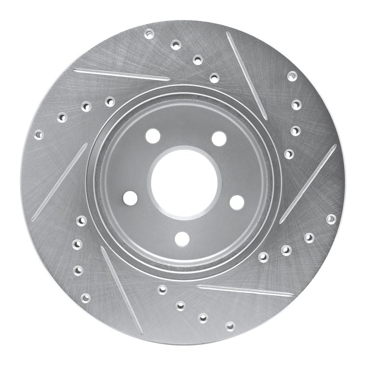 E-Line Drilled & Slotted Silver Brake Rotor, 2001-2008 Fits Multiple Makes/Models, Position: Front Left