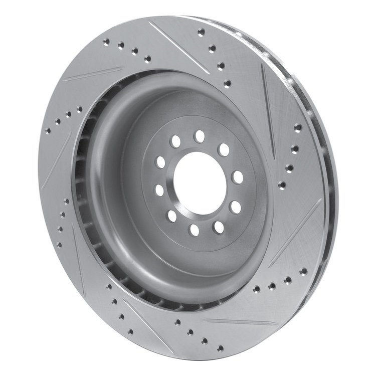 E-Line Drilled & Slotted Silver Brake Rotor, 2003-2005 Jaguar, Position: Front Left