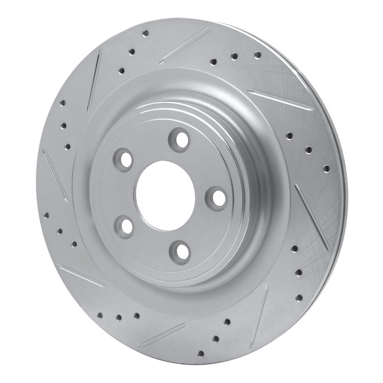 E-Line Drilled & Slotted Silver Brake Rotor, 2006-2015 Jaguar, Position: Rear Left