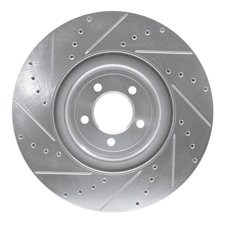 E-Line Drilled & Slotted Silver Brake Rotor, 2006-2021 Jaguar, Position: Front Right