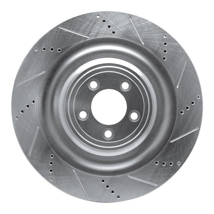 E-Line Drilled & Slotted Silver Brake Rotor, 2008-2009 Jaguar, Position: Left Front