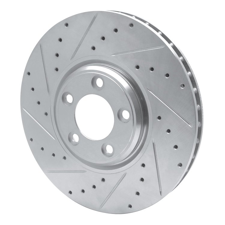 E-Line Drilled & Slotted Silver Brake Rotor, 2003-2005 Jaguar, Position: Front Left