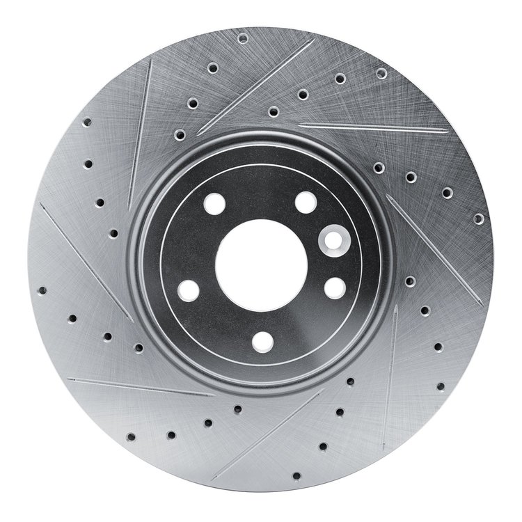 E-Line Drilled & Slotted Silver Brake Rotor, Fits Select Jaguar, Position: Front Left