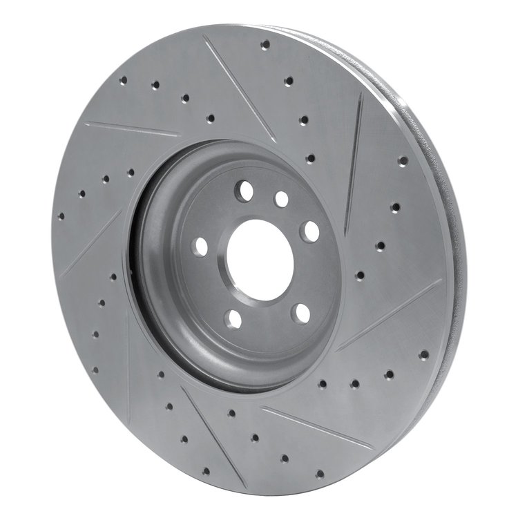 E-Line Drilled & Slotted Silver Brake Rotor, 2017-2020 Fits Multiple Makes/Models, Position: Front Left
