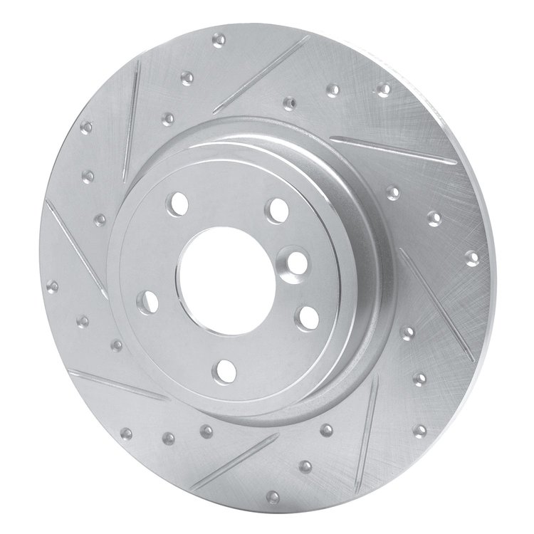 E-Line Drilled & Slotted Silver Brake Rotor, 2017-2019 Jaguar, Position: Rear Left