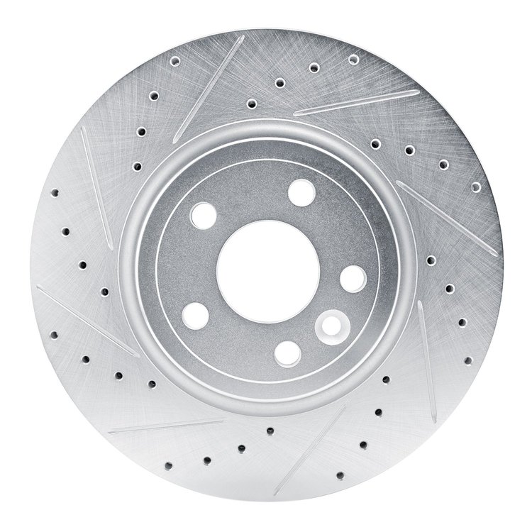 E-Line Drilled & Slotted Silver Brake Rotor, 2017-2019 Fits Multiple Makes/Models, Position: Front Left
