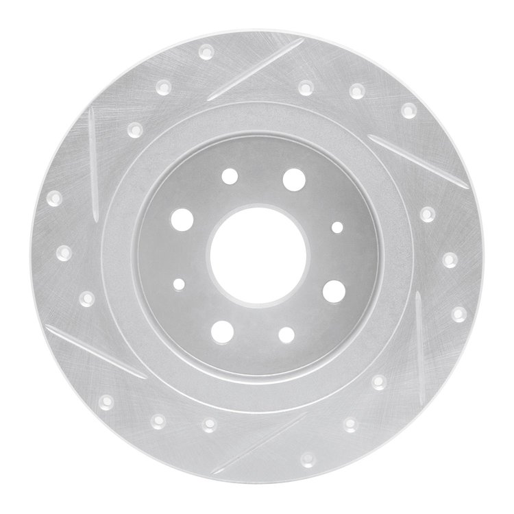E-Line Drilled & Slotted Silver Brake Rotor, 1998-2003 Kia/Hyundai/Genesis, Position: Rear Right