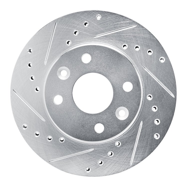 E-Line Drilled & Slotted Silver Brake Rotor, 1994-2000 Kia/Hyundai/Genesis, Position: Front Left